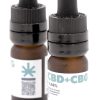 Gros plan sur deux flacons d'Huile CBD+CBG Full Spectrum MONPLANCBD, étiquette CBG 9.48% visible - Meilleure huile CBD CBG.