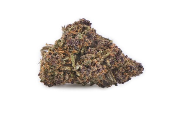 Fleur CBD Sapphire Kush premium cultivée en France - bourgeon unique violet et orange riche en anthocyanes.